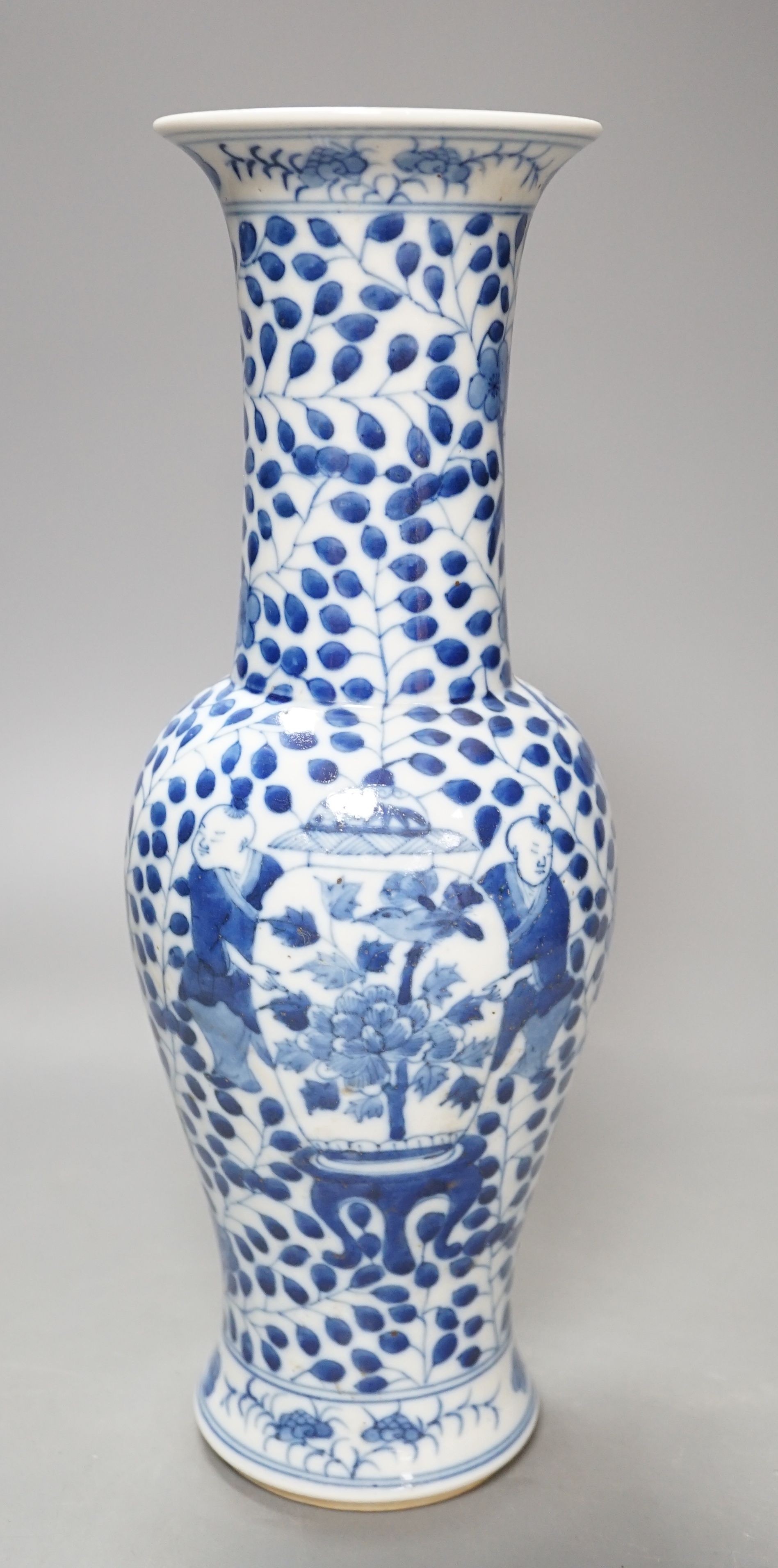A Chinese blue and white floral vase - 31.5cm tall